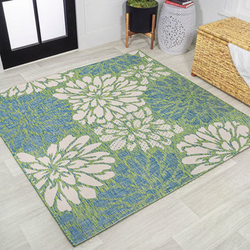 Zinnia Modern Floral Textured Weave Indoor/outdoor Square Rug
